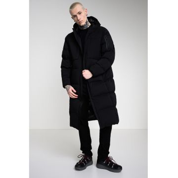 Geaca lunga cu slituri laterale cu fermoar