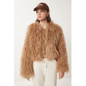 Geaca pentru dama - Happiness Istanbul - blana artificiala - maro