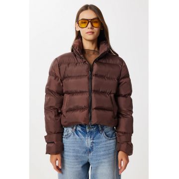 Geaca scurta dama - Happiness Istanbul - texturata - maro mocha - material textil