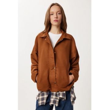 Geaca supradimensionata - Happiness Istanbul - cu fermoar - textil - maro