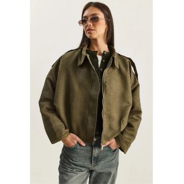 Geaca supradimensionata -  piele intoarsa - kaki