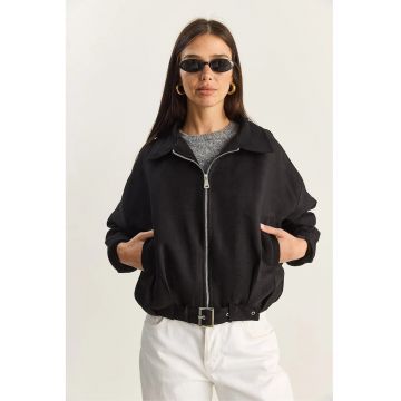 Geaca supradimensionata -  piele intoarsa - negru