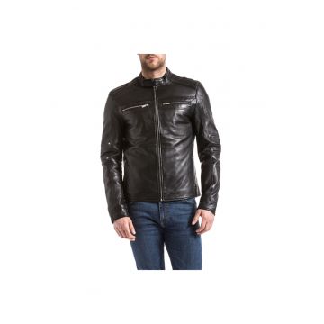 Jacheta biker barbati  IDANNUS - Piele - Negru