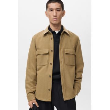 Jacheta-camasa din amestec de lana cu buzunare cu clapa