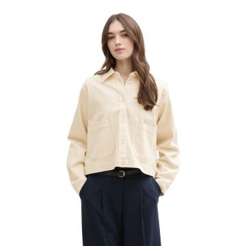 Jacheta-camasa din denim cu buzunare aplicate