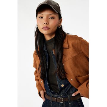 Jacheta-camasa din piele intoarsa ecologica cu buzunare aplicate