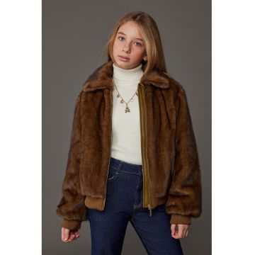 Jacheta-camasa scurta din blana sintetica cu buzunare laterale