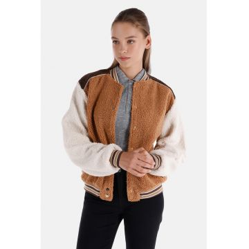 Jacheta cu blana sherpa si model colorblock
