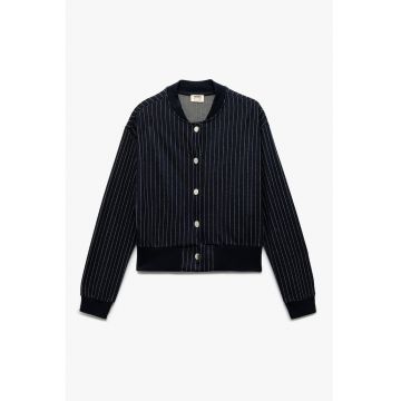 Jacheta cu model in dungi si guler baseball