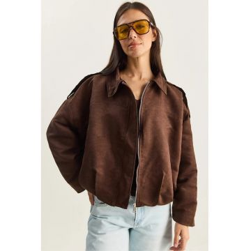 Jacheta supradimensionata -  piele intoarsa - maro