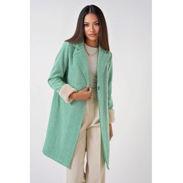 Palton dama  amestec de lana - guler sal - Verde -