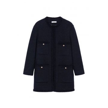 Palton dama  bleumarin - bumbac/elastan/lana - 4 buzunare - maneca 3/4 -