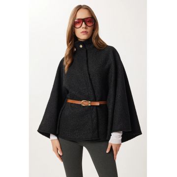 Palton dama - Happiness Istanbul - croiala lejera - negru - textil -