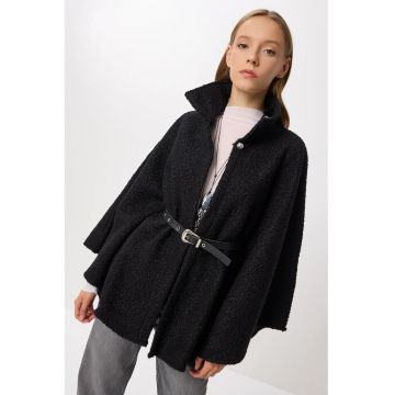 Palton dama - Happiness Istanbul - negru - textil - maneci evazate -