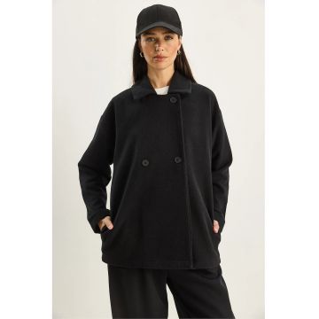 Palton dama  oversized - negru - textil - cu inchidere cu nasturi