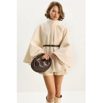 Palton dama -  supradimensionat - texturat - bej natural - textil