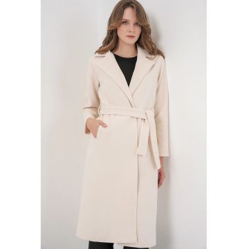 Palton dama -  texturat - alb - textil