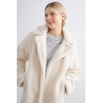 Palton de blana shearling sintetica cu buzunare laterale