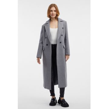 Palton lung din amestec de lana cu nasturi