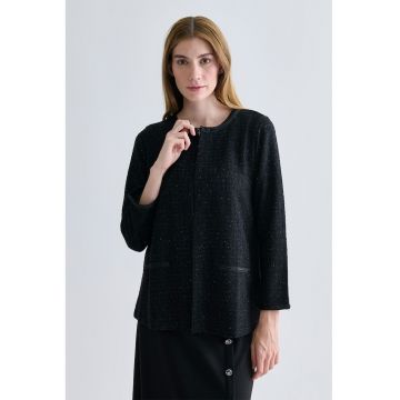 Palton usor din jacquard cu decolteu rotund