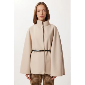 Poncho texturat - Happiness Istanbul - curea in talie - bej - textil