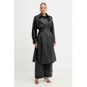 Trenci din piele ecologica cu revere decupate si curea in talie