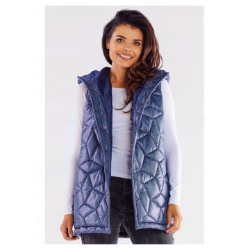 Vesta dama cu gluga -  geometric - albastru inchis