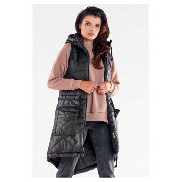 Vesta dama -  neagră - S/M - poliester - cu glugă