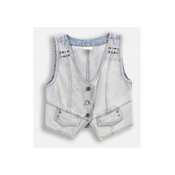 Vesta din denim cu aspect prespalat