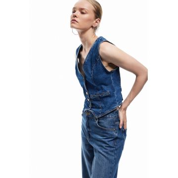 Vesta din denim cu nasturi