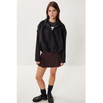 Geaca bomber Happiness Istanbul - textil - negru - inchidere cu fermoar