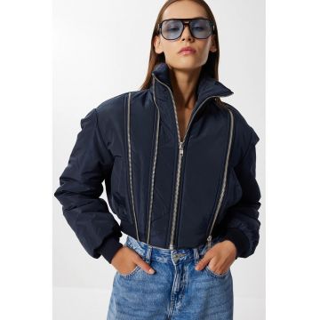 Geaca bomber matlasata - Happiness Istanbul - bleumarin - textil - cu fermoar