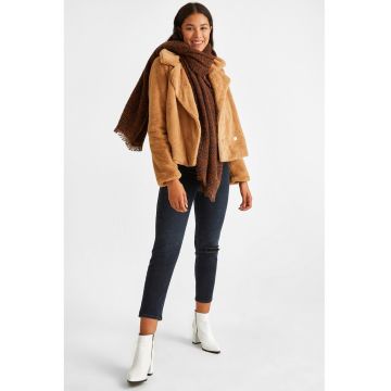 Geaca cu blana sintetica si revere decupate - Caramel