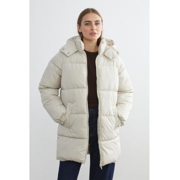 Geaca cu vatelina si gluga - Alb murdar