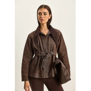 Geaca dama  denim - inchidere cu nasturi - maro -