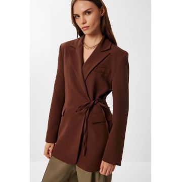 Geaca dama - Happiness Istanbul - matlasata - decolteu in V - maro - textil