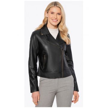 Geaca dama -  piele naturala - neagra - cu doua buzunare