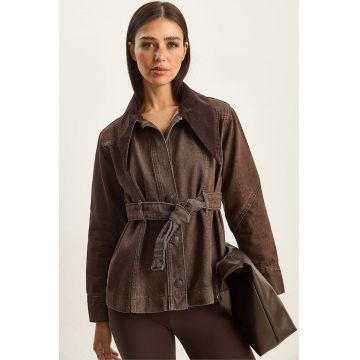 Geaca de blugi  captusita - maro - denim