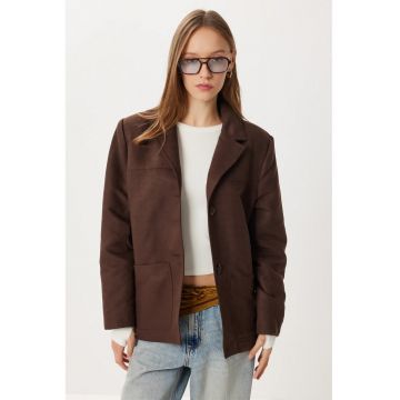 Geaca Happiness Istanbul - cu nasturi si buzunare - maro - textil -