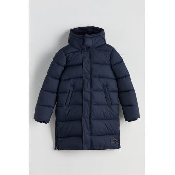 Geaca lunga cu vatelina si partile laterale cu fermoar - Bleumarin