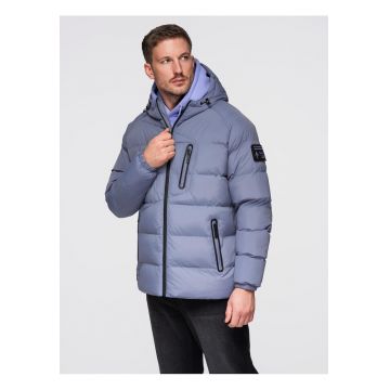 Geaca matlasata izolata cu maneci raglan  OM-JAHP-0302 - Albastru inchis