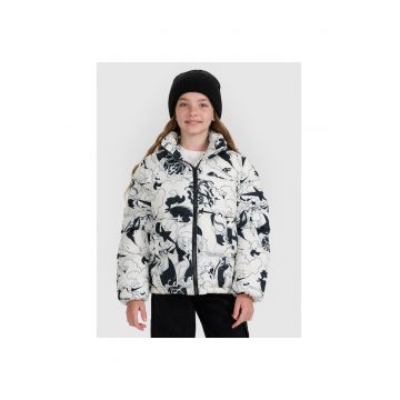 Geaca matlasata  pentru fete - poliester - alb/negru - tehnologie 4FWarm -