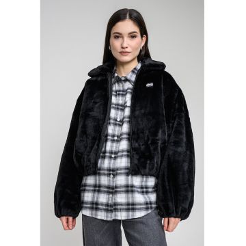 Haina din blana sintetica cu fermoar - Negru