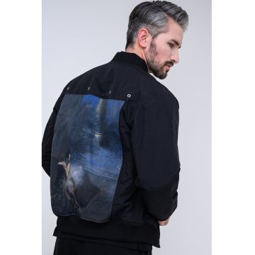 Jacheta bomber cu imprimeu foto pe partea din spate - Negru