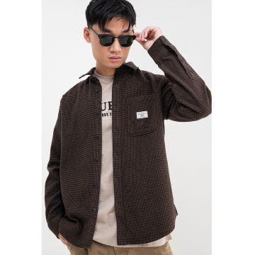 Jacheta-camasa cu buzunar pe piept si model houndstooth - Maro inchis/Negru
