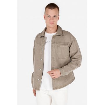 Jacheta-camasa din denim cu buzunar aplicat pe piept - Maro taupe deschis
