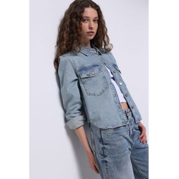 Jacheta-camasa din denim cu nasturi - Albastru lavanda
