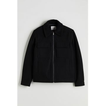 Jacheta-camasa matlasata cu fermoar - Negru