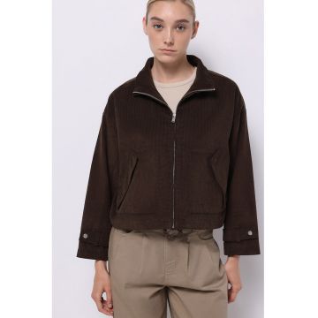 Jacheta crop lejera cu fermoar - Maro inchis