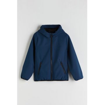 Jacheta cu gluga si buzunare cu fermoar - Albastru inchis